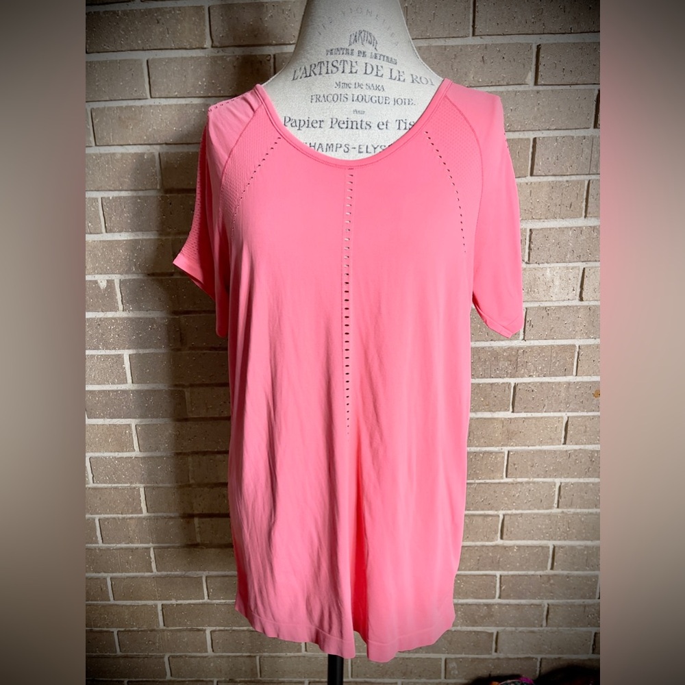 ATHLETA Coral Pink Short Sleeve Textured with Cutout Detail Sport Shirt